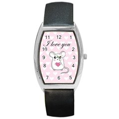 Cute Mouse - Valentines Day Barrel Style Metal Watch by Valentinaart