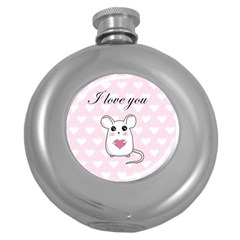 Cute Mouse - Valentines Day Round Hip Flask (5 Oz) by Valentinaart