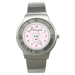 Cute Mouse - Valentines Day Stainless Steel Watch by Valentinaart