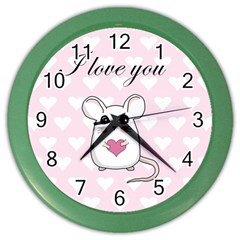 Cute Mouse - Valentines Day Color Wall Clocks by Valentinaart