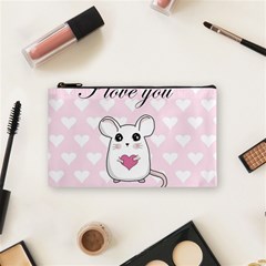 Cute Mouse - Valentines Day Cosmetic Bag (small)  by Valentinaart