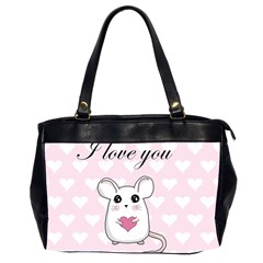 Cute Mouse - Valentines Day Office Handbags (2 Sides)  by Valentinaart