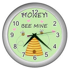 Bee Mine Valentines Day Wall Clocks (silver)  by Valentinaart