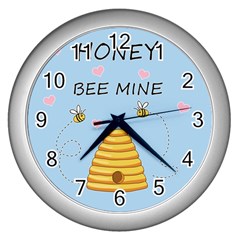 Bee Mine Valentines Day Wall Clocks (silver)  by Valentinaart