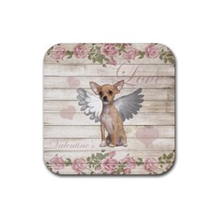 Vintage Chihuahua - Valentines Day Rubber Coaster (square)  by Valentinaart