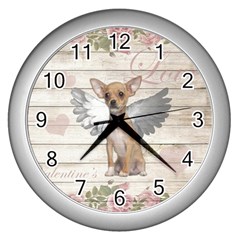 Vintage chihuahua - Valentines day Wall Clocks (Silver) 