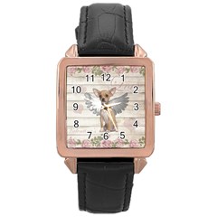 Vintage chihuahua - Valentines day Rose Gold Leather Watch 