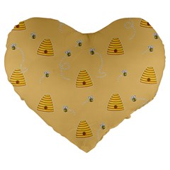 Bee Pattern Large 19  Premium Flano Heart Shape Cushions by Valentinaart