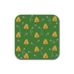 Bee Pattern Rubber Square Coaster (4 Pack)  by Valentinaart