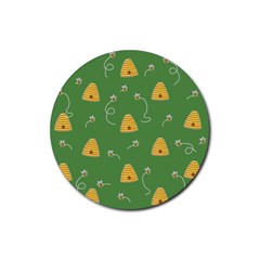 Bee Pattern Rubber Coaster (round)  by Valentinaart