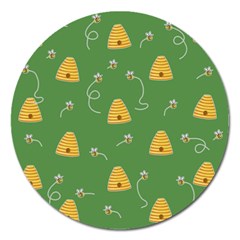 Bee Pattern Magnet 5  (round) by Valentinaart