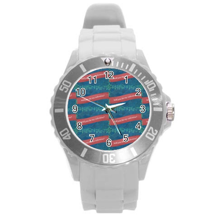 Valentine Day Pattern Round Plastic Sport Watch (L)