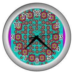 The Worlds Most Beautiful Flower Shower On The Sky Wall Clocks (silver)  by pepitasart