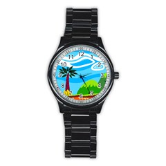 Landscape Background Nature Sky Stainless Steel Round Watch by Nexatart