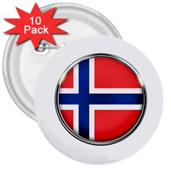 Norway Country Nation Blue Symbol 3  Buttons (10 Pack)  by Nexatart