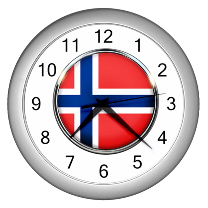 Norway Country Nation Blue Symbol Wall Clocks (Silver) 