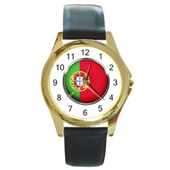 Portugal Flag Country Nation Round Gold Metal Watch by Nexatart