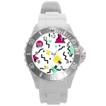 Art Background Abstract Unique Round Plastic Sport Watch (L) Front