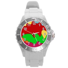 Liquid Forms Water Background Round Plastic Sport Watch (l) by Nexatart