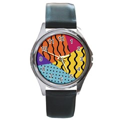 Background Abstract Memphis Round Metal Watch by Nexatart