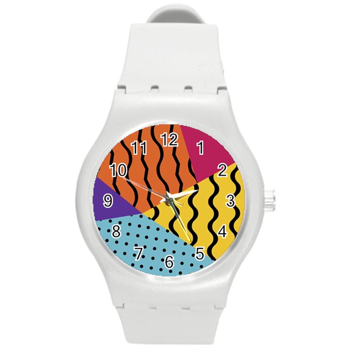 Background Abstract Memphis Round Plastic Sport Watch (M)