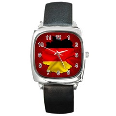 Germany Map Flag Country Red Flag Square Metal Watch by Nexatart