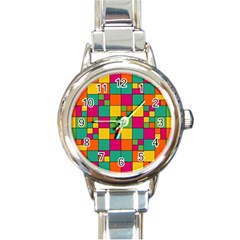 Squares Abstract Background Abstract Round Italian Charm Watch by Nexatart