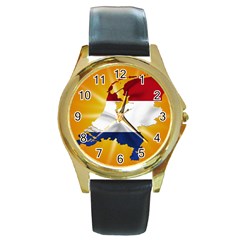 Holland Country Nation Netherlands Flag Round Gold Metal Watch by Nexatart