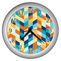 Geometric Retro Wallpaper Wall Clocks (silver)  by Nexatart