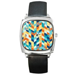 Geometric Retro Wallpaper Square Metal Watch by Nexatart