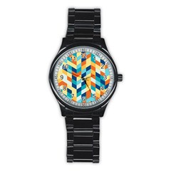 Geometric Retro Wallpaper Stainless Steel Round Watch by Nexatart