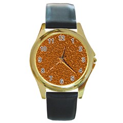 Sparkling Glitter Terra Round Gold Metal Watch by ImpressiveMoments