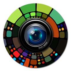 Lens Photography Colorful Desktop Magnet 5  (round) by Nexatart