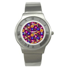 Flower Pattern Illustration Background Stainless Steel Watch