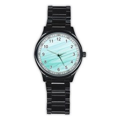 Blue Texture Seawall Ink Wall Painting Stainless Steel Round Watch by Nexatart