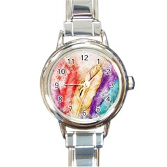 Feathers Bird Animal Art Abstract Round Italian Charm Watch by Nexatart