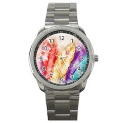 Feathers Bird Animal Art Abstract Sport Metal Watch by Nexatart