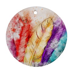 Feathers Bird Animal Art Abstract Round Ornament (two Sides) by Nexatart