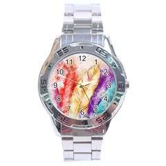 Feathers Bird Animal Art Abstract Stainless Steel Analogue Watch by Nexatart