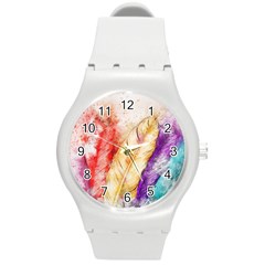 Feathers Bird Animal Art Abstract Round Plastic Sport Watch (m) by Nexatart