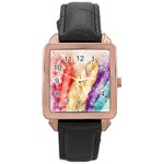 Feathers Bird Animal Art Abstract Rose Gold Leather Watch  Front