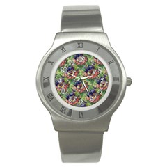 Background Square Flower Vintage Stainless Steel Watch by Nexatart