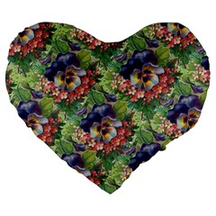 Background Square Flower Vintage Large 19  Premium Flano Heart Shape Cushions by Nexatart