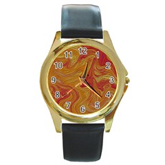 Texture Pattern Abstract Art Round Gold Metal Watch by Nexatart