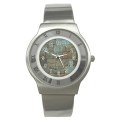 Wall Stone Granite Brick Solid Stainless Steel Watch by Nexatart