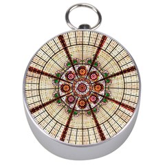 Pattern Round Abstract Geometric Silver Compasses by Nexatart