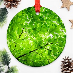 Green Wood The Leaves Twig Leaf Texture Ornament (round) by Nexatart