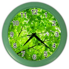 Green Wood The Leaves Twig Leaf Texture Color Wall Clocks by Nexatart