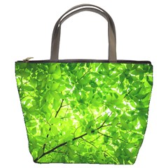 Green Wood The Leaves Twig Leaf Texture Bucket Bags by Nexatart