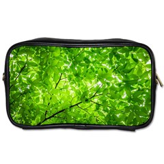 Green Wood The Leaves Twig Leaf Texture Toiletries Bags 2-side by Nexatart